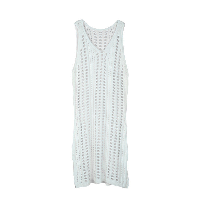 Sexy Hollow Out Beach Dress Women V Neck Sleeveless Crochet Swimsuit
