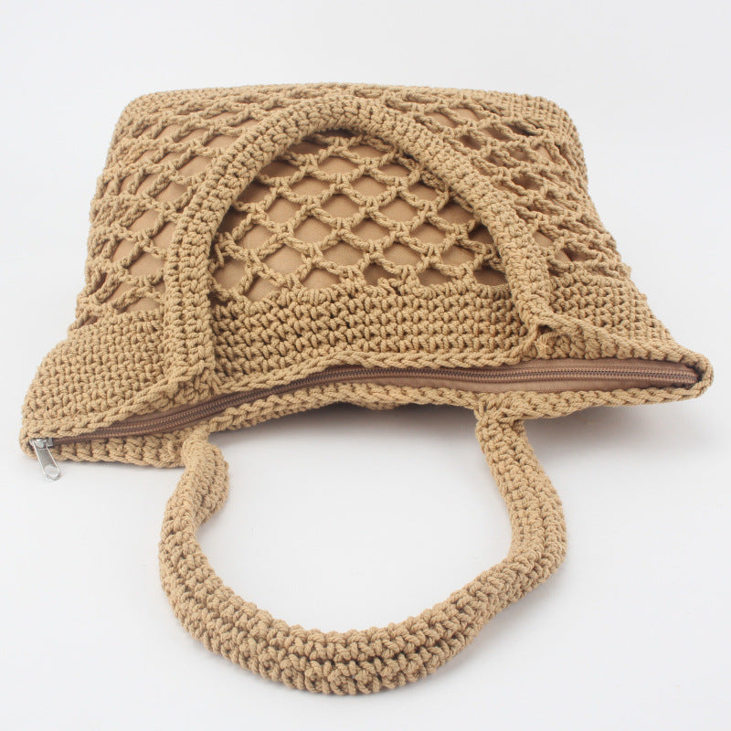 New Crochet Beach Handbag for Girls Summer Straw Rope Hollow Out Hand Woven Totes Bag Women Hollow Knitting Handbag